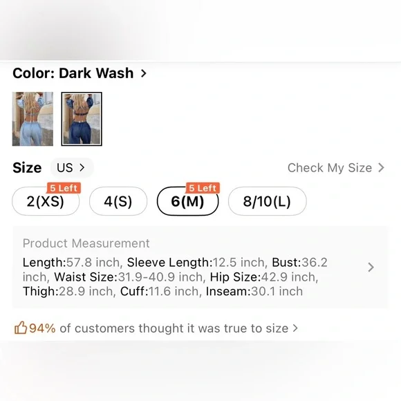 SHEIN Dark Blue Wide Leg Denim Jumpsuit M - Picture 7 of 7